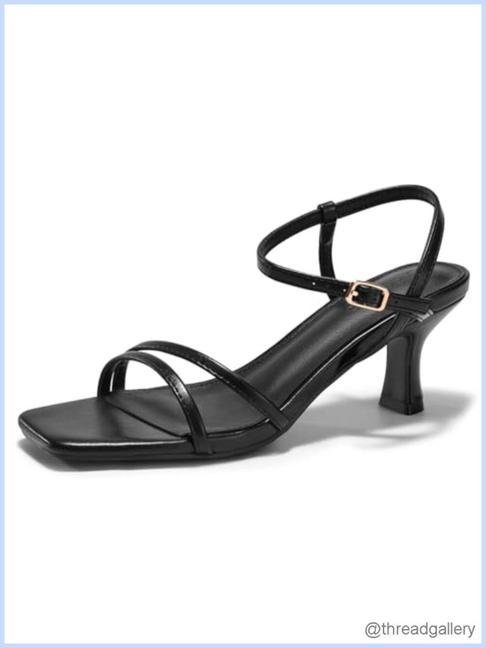 Faux Leather Kitten Heel Sandals Square Open Toe Ankle Strap Dressy